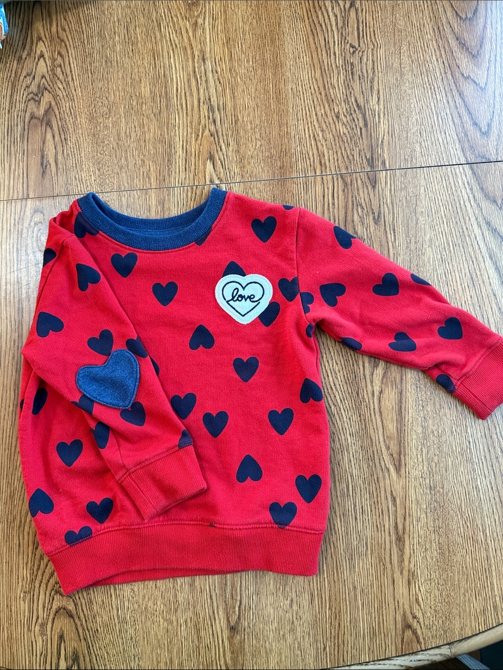 Cat & Jack Red Sweatshirt with Navy Heart Print and 'Love' Patch